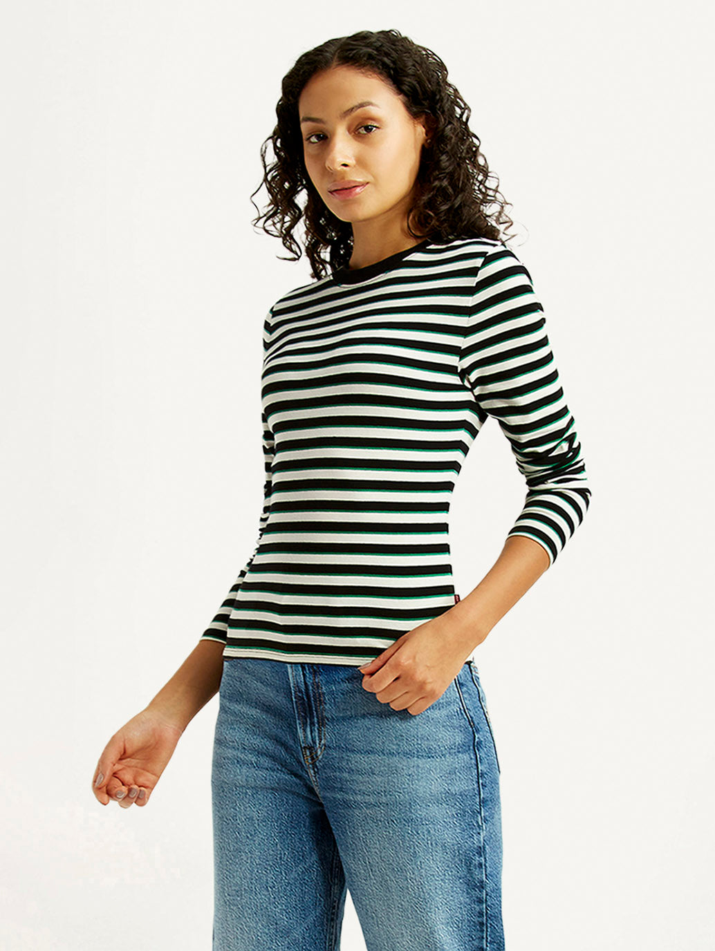 Women's Striped Black Slim Fit T-shirt