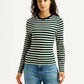 Women's Striped Black Slim Fit T-shirt - Front View