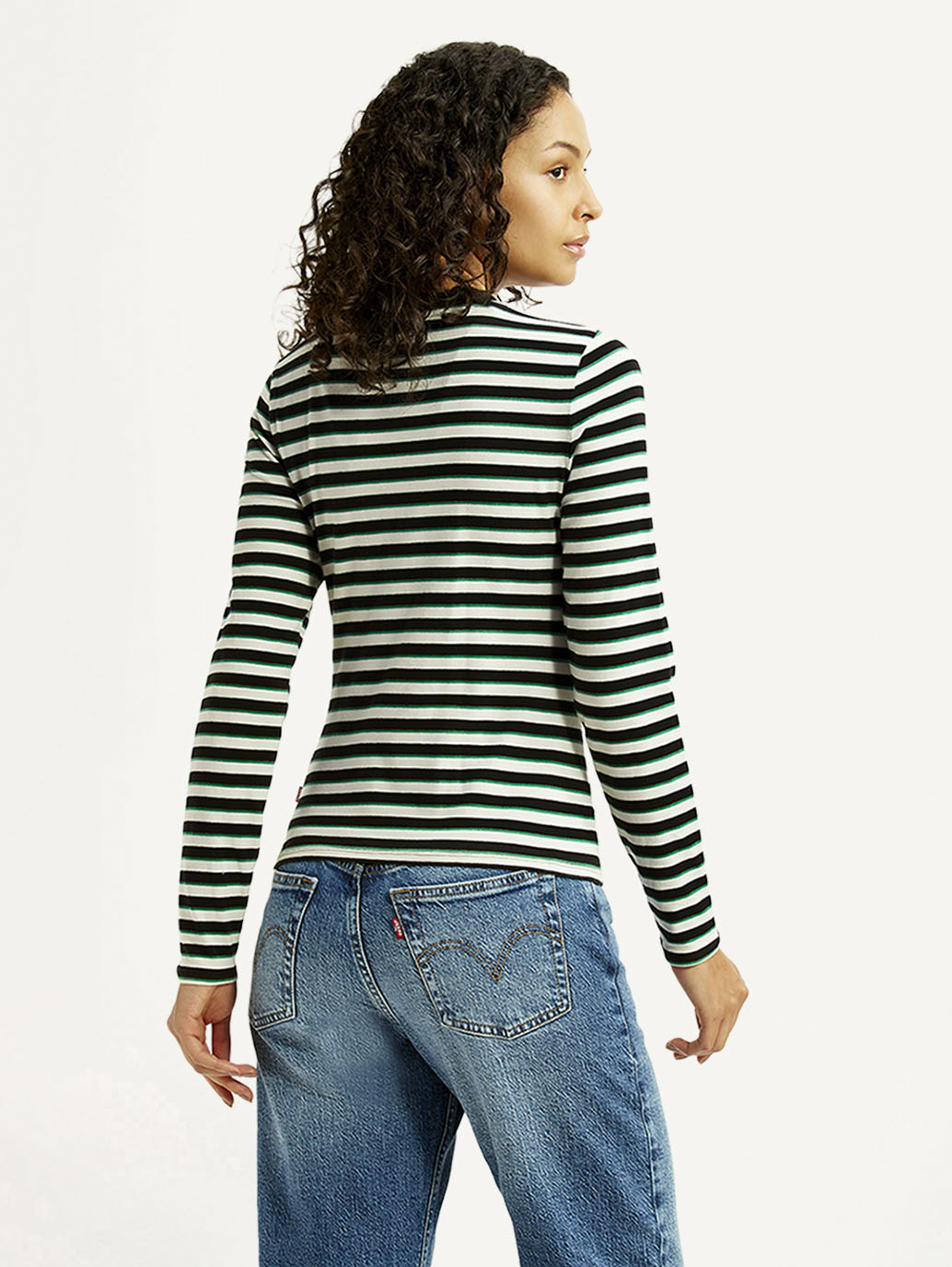 Women's Striped Black Slim Fit T-shirt - Back View