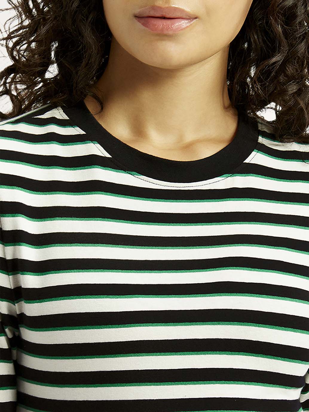 Women's Striped Black Slim Fit T-shirt - Detail View