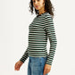 Women's Striped Black Slim Fit T-shirt - Side View
