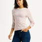 Women's Striped White Slim Fit T-shirt - Styleshot View