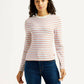 Women's Striped White Slim Fit T-shirt - Front View