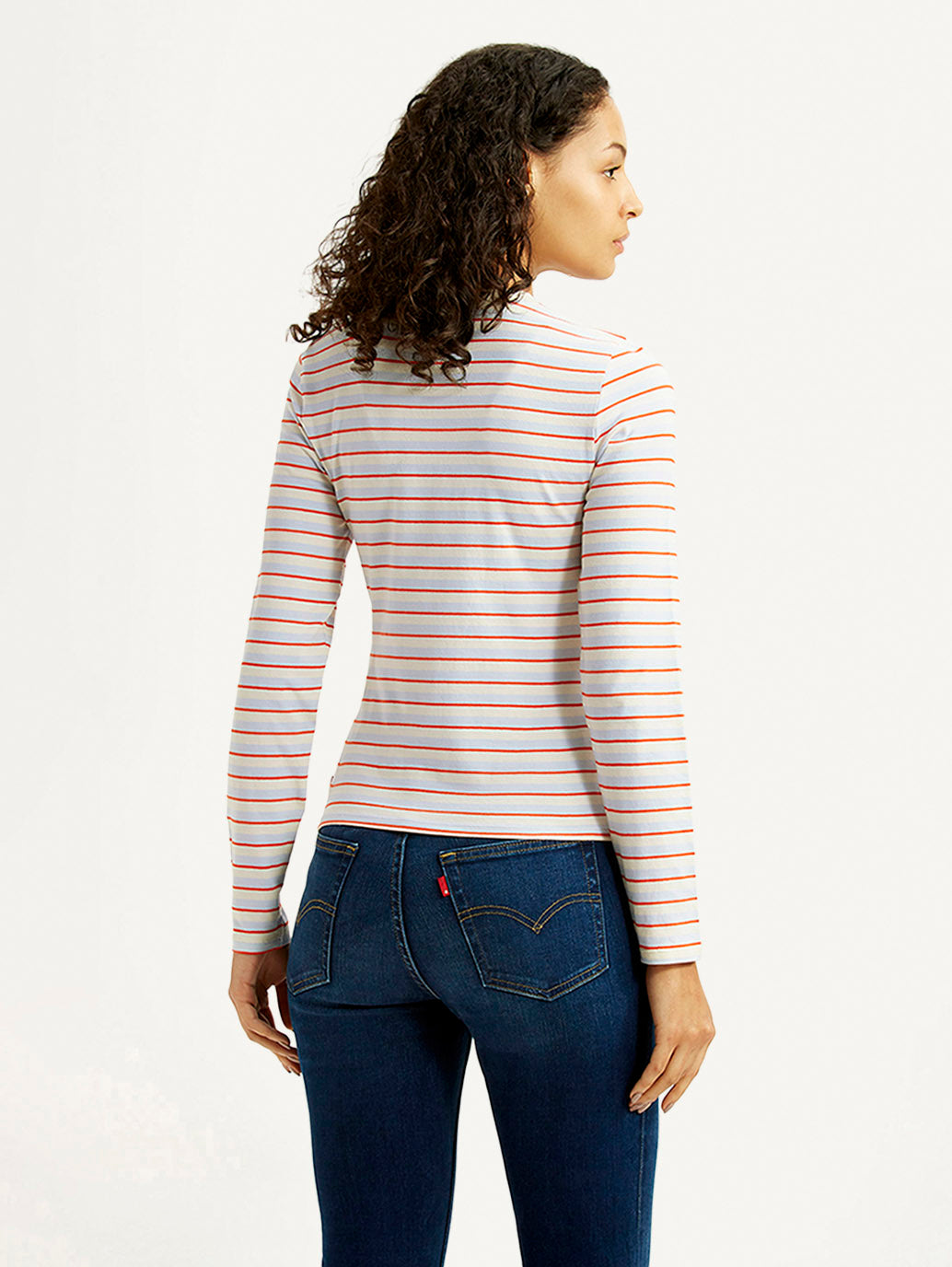 Women's Striped White Slim Fit T-shirt - Back View
