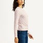 Women's Striped White Slim Fit T-shirt - Side View