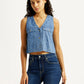 Women's Solid Indigo V-Neck Denim Top - Styleshot View