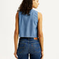 Women's Solid Indigo V-Neck Denim Top - Back View