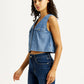 Women's Solid Indigo V-Neck Denim Top - Side View