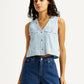 Women's Solid Light Indigo V-Neck Denim Top - Styleshot View