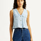 Women's Solid Light Indigo V-Neck Denim Top - Front View