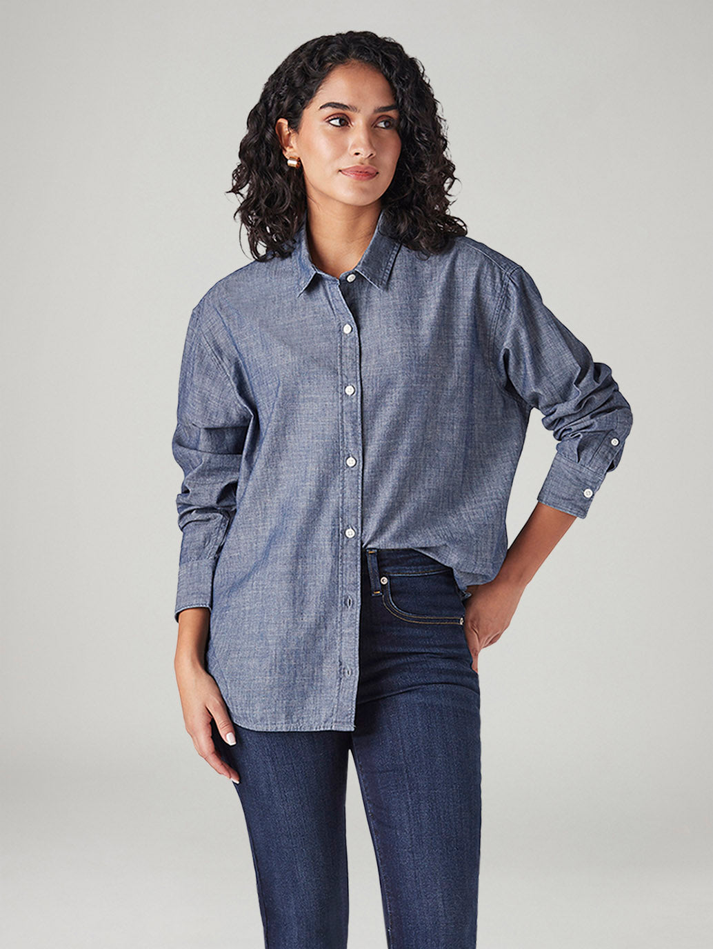 Women's Solid Relaxed Fit Denim Shirt