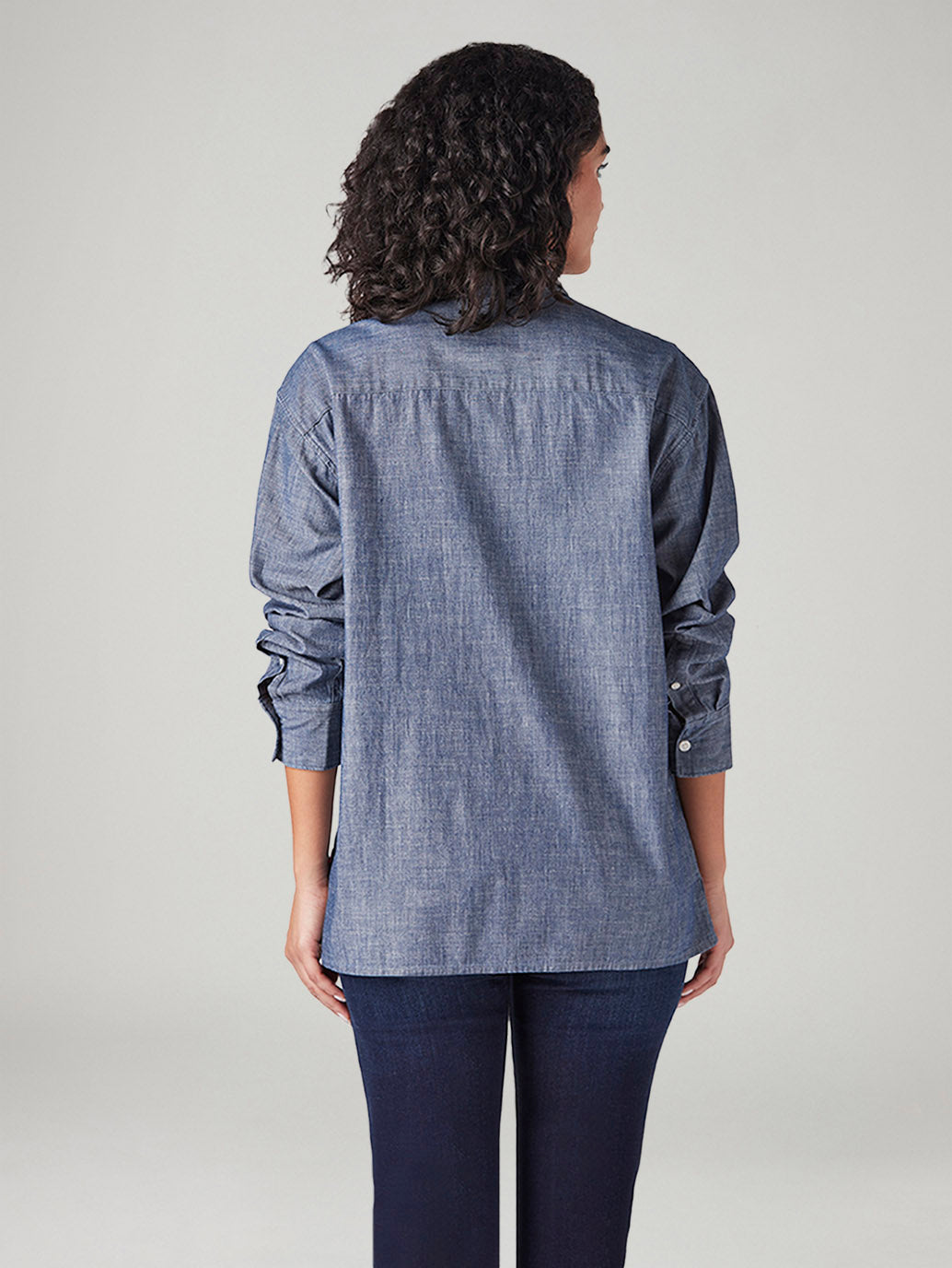 Women's Solid Relaxed Fit Denim Shirt - Back View