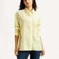 Women's Striped Yellow Relaxed Fit Poplin Shirt - Styleshot View