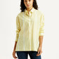 Women's Striped Yellow Relaxed Fit Poplin Shirt - Front View