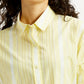Women's Striped Yellow Relaxed Fit Poplin Shirt - Detail View