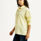 Women's Striped Yellow Relaxed Fit Poplin Shirt - Side View