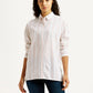 Women's Striped Light Pink Relaxed Fit Poplin Shirt - Front View