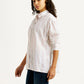 Women's Striped Light Pink Relaxed Fit Poplin Shirt - Side View