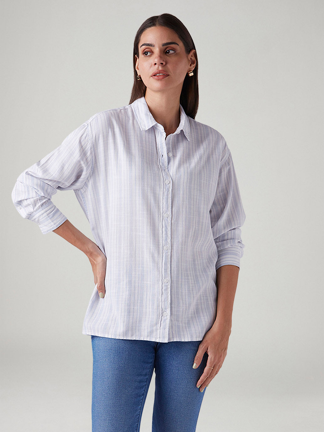 Women's Striped Relaxed Fit Poplin Shirt