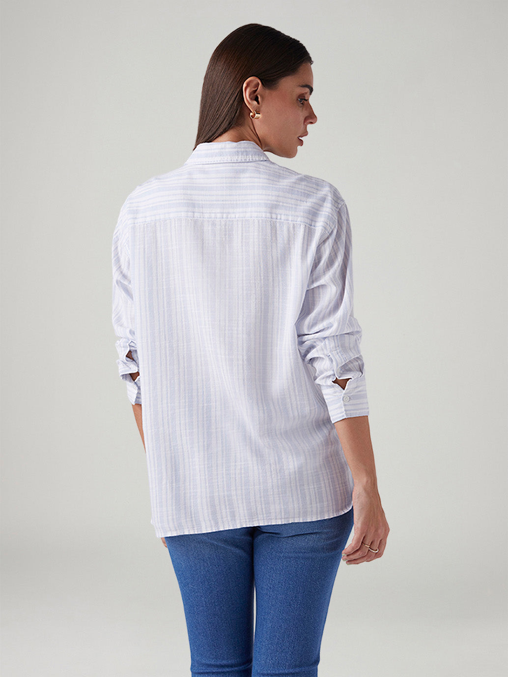 Women's Striped Relaxed Fit Poplin Shirt - Back View