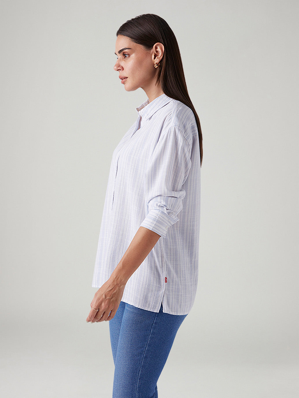 Women's Striped Relaxed Fit Poplin Shirt - Side View