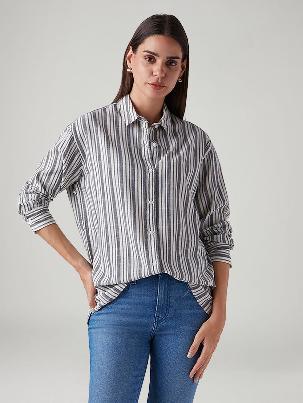 Women's Striped Relaxed Fit Poplin Shirt