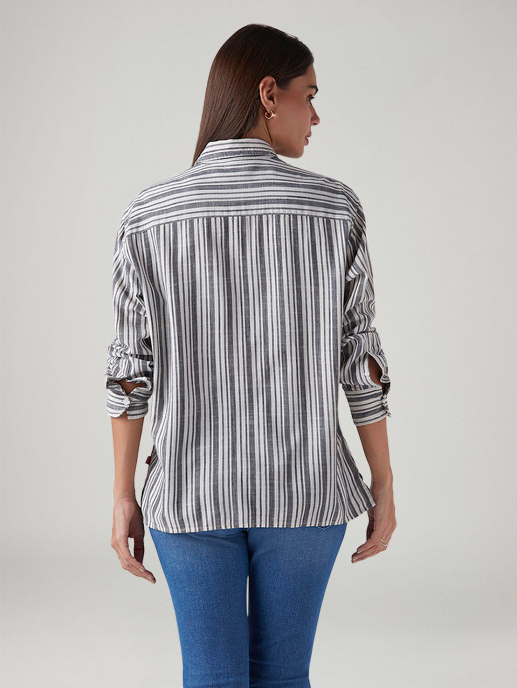 Women's Striped Relaxed Fit Poplin Shirt - Back View