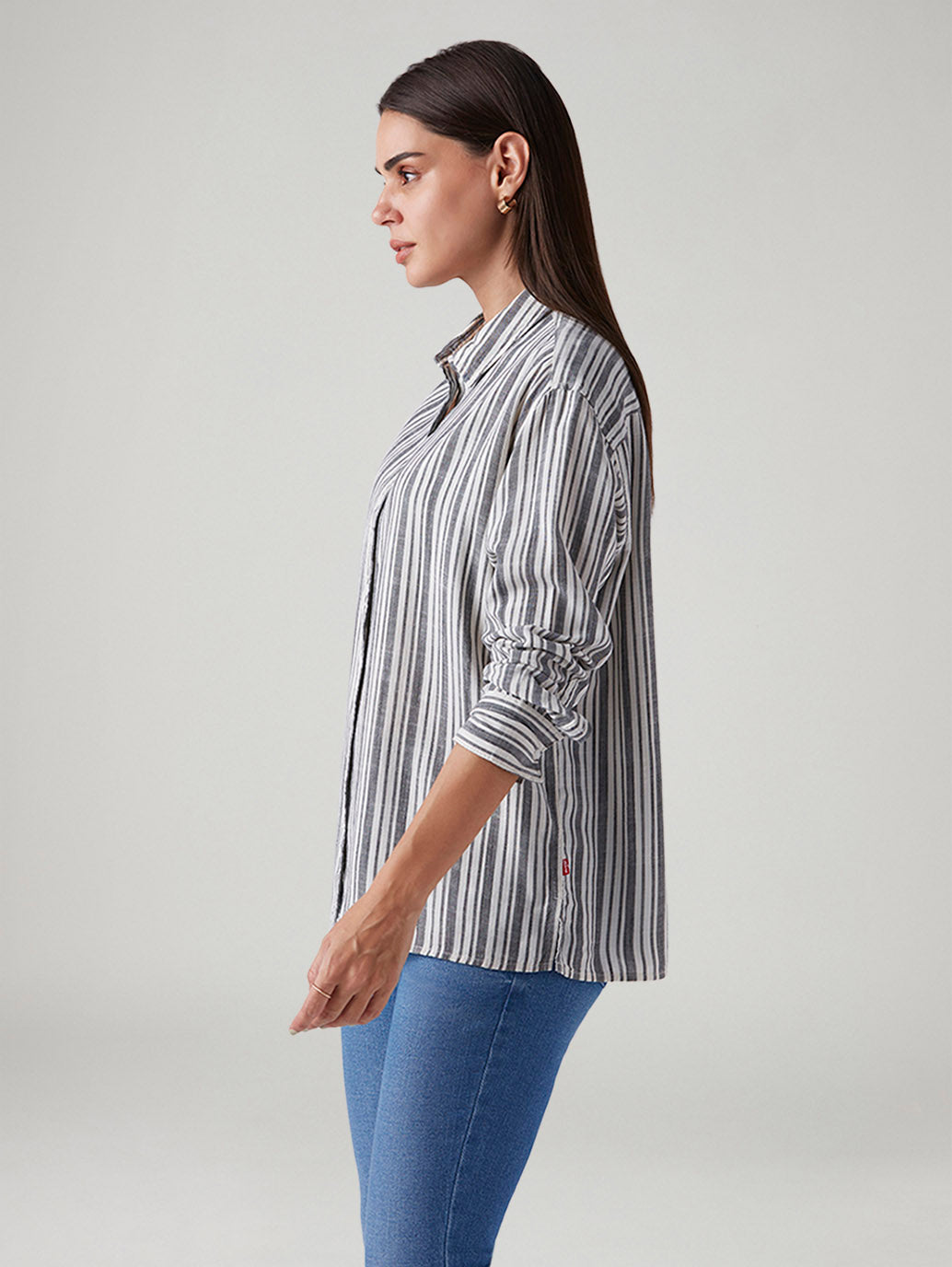 Women's Striped Relaxed Fit Poplin Shirt - Side View