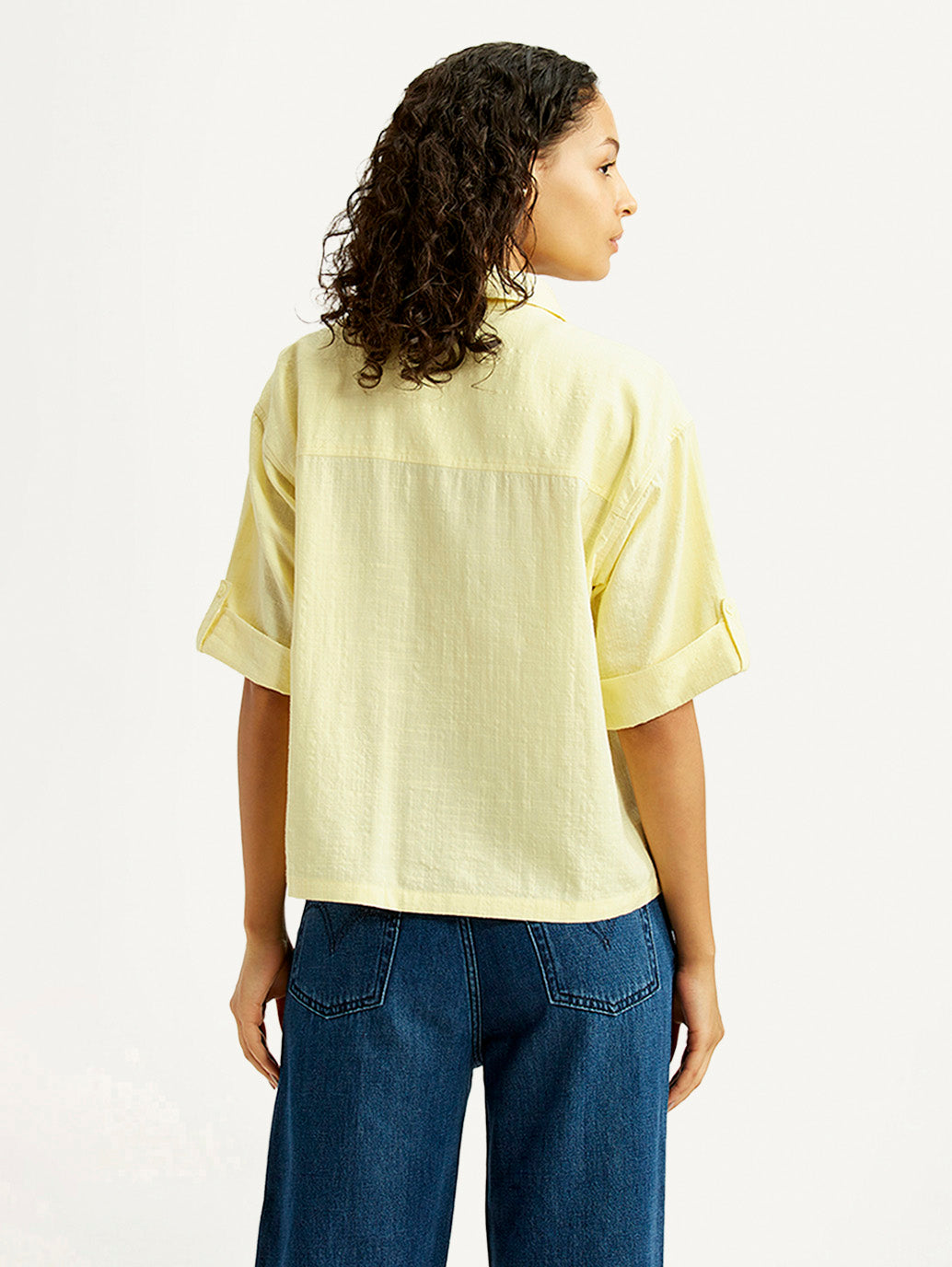 Women's Textured Yellow Spread Collar Shirt - Back View
