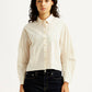 Women's Solid Cream Relaxed Fit Poplin Shirt - Front View