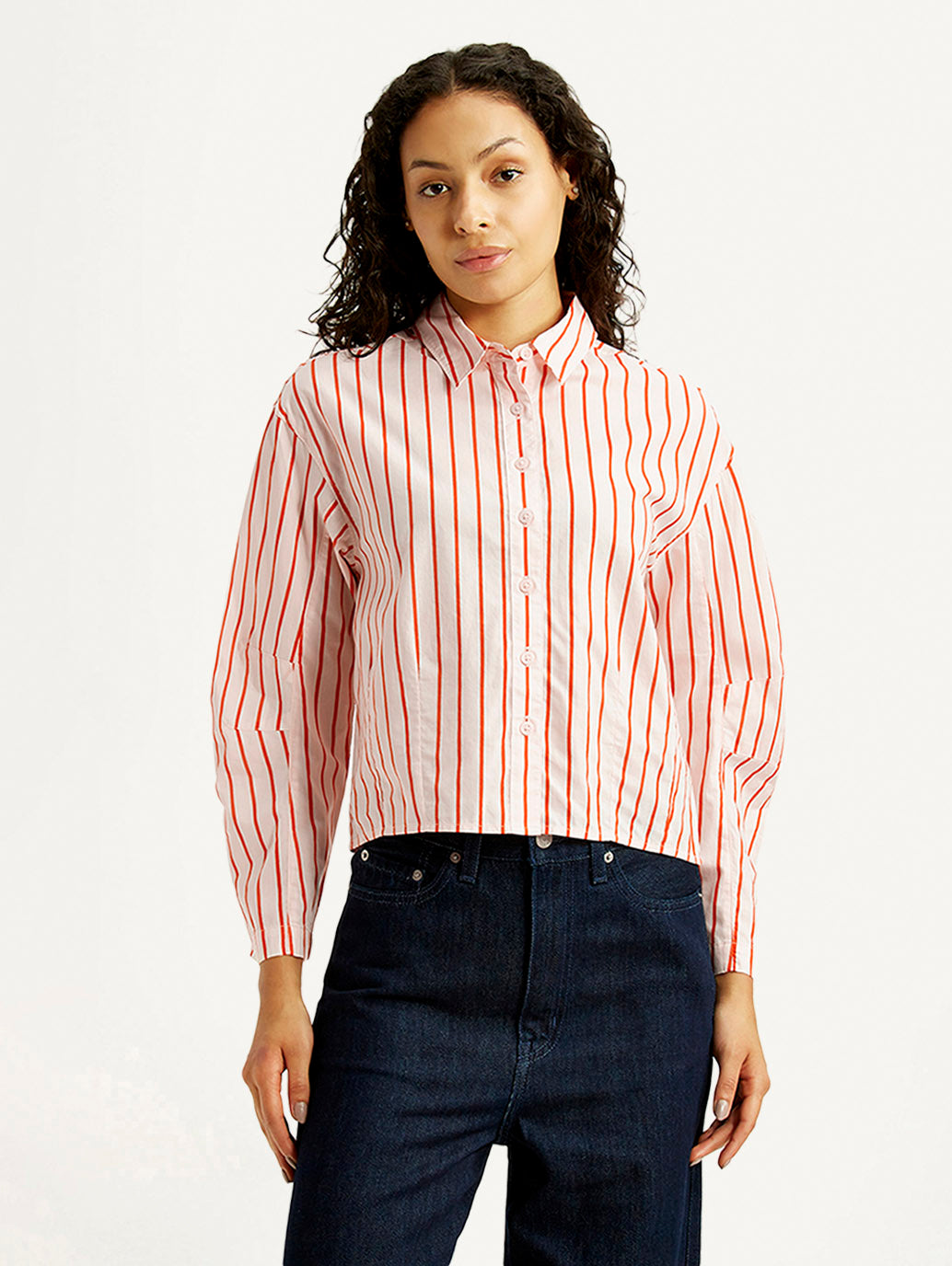 Women's Striped Relaxed Fit Poplin Shirt - Front View
