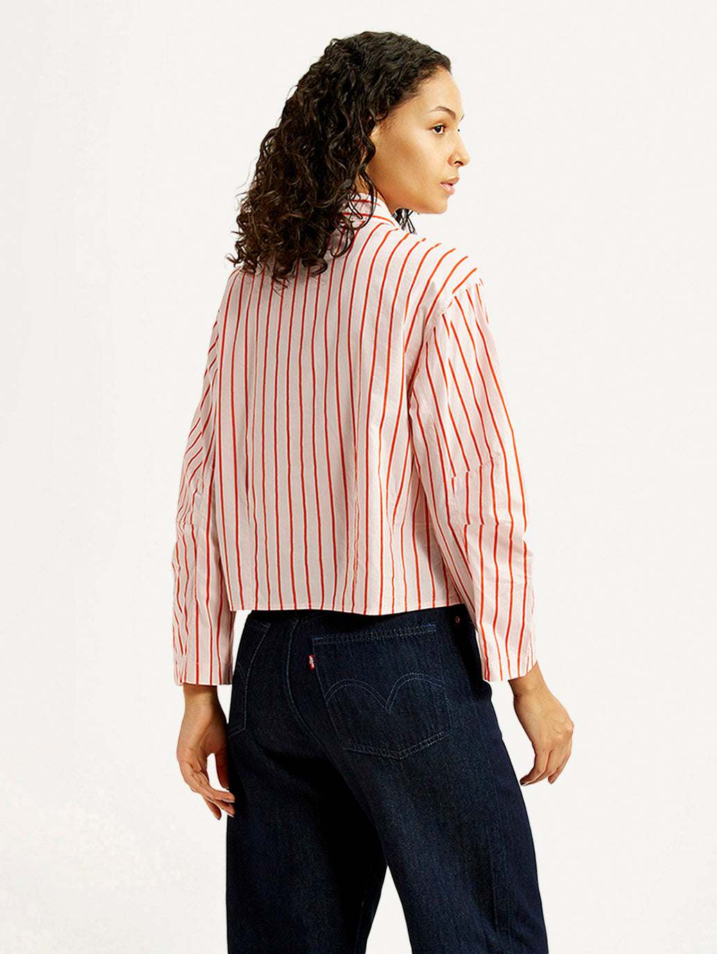 Women's Striped Relaxed Fit Poplin Shirt - Back View