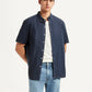 Men's Solid Navy Slim Fit Poplin Shirt - Styleshot View