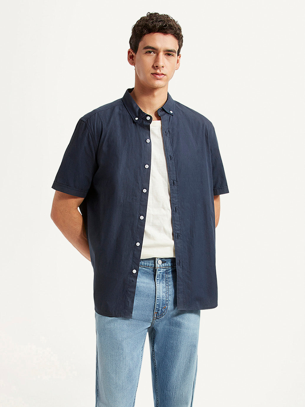 Men's Solid Navy Slim Fit Poplin Shirt