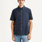Men's Solid Navy Slim Fit Poplin Shirt - Front View