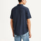 Men's Solid Navy Slim Fit Poplin Shirt - Back View