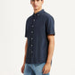 Men's Solid Navy Slim Fit Poplin Shirt - Side View