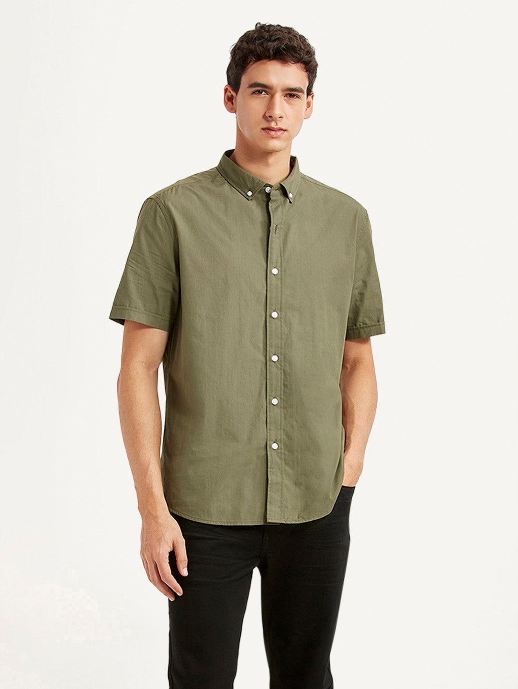 Men's Solid Olive Slim Fit Poplin Shirt