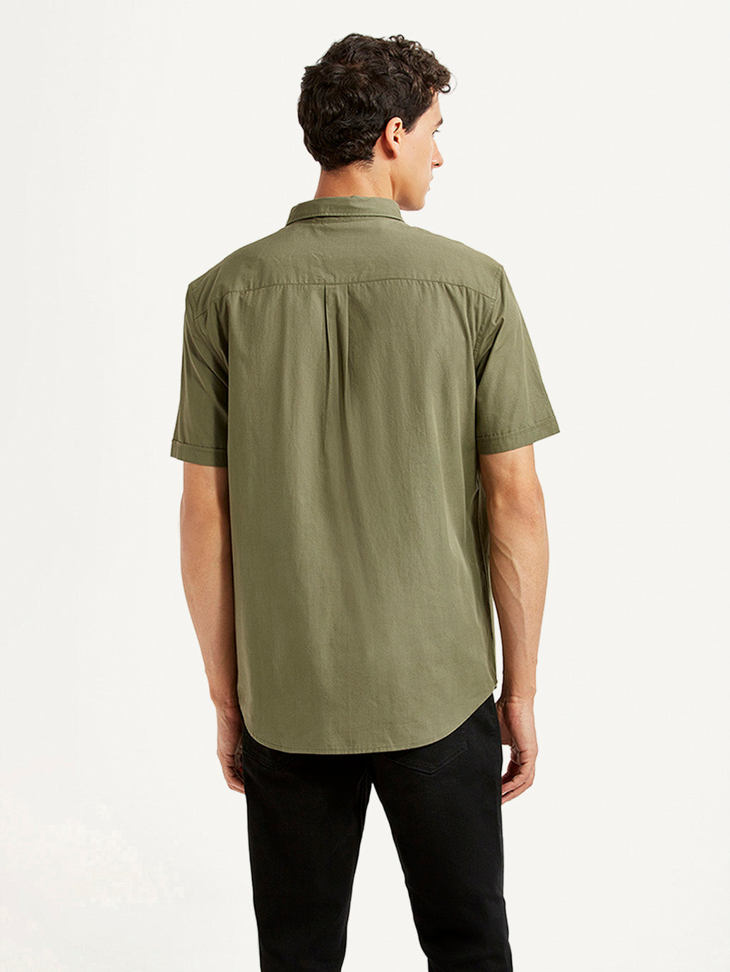 Men's Solid Olive Slim Fit Poplin Shirt - Back View