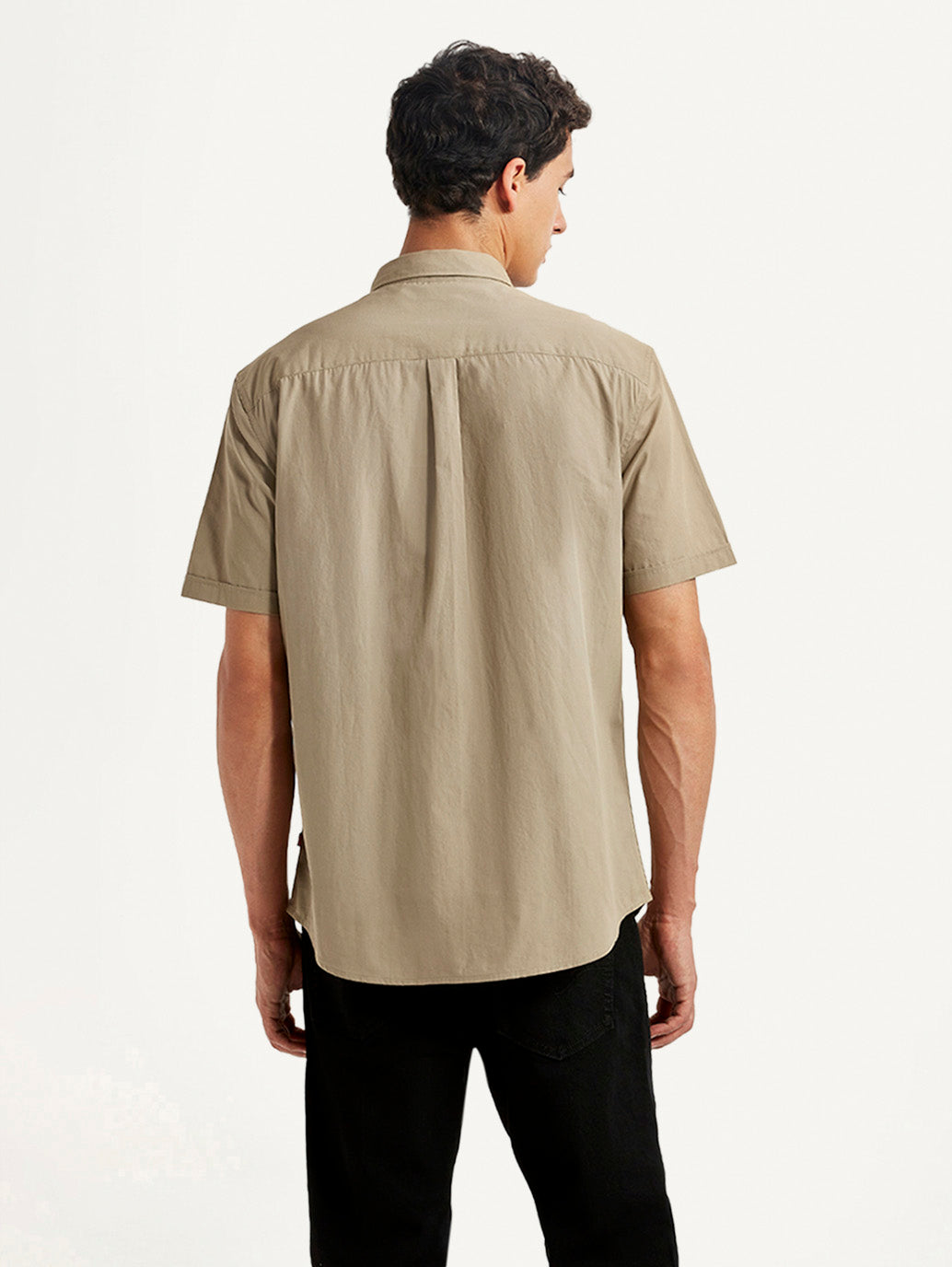 Men's Solid Beige Slim Fit Poplin Shirt - Back View
