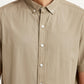 Men's Solid Beige Slim Fit Poplin Shirt - Detail View