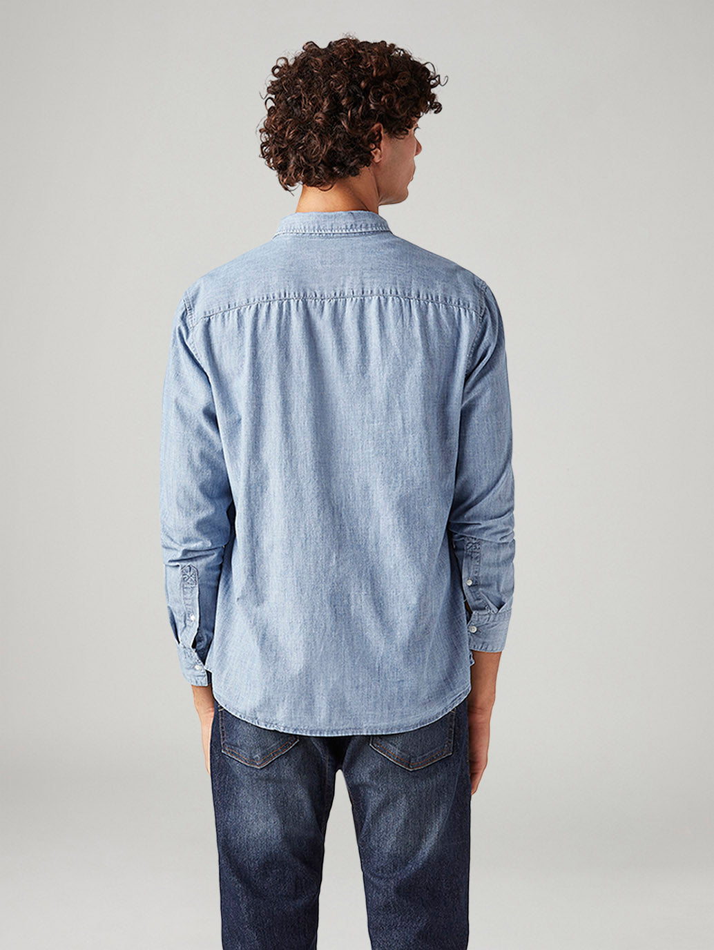 Men's Solid Slim Fit Denim Shirt - Back View