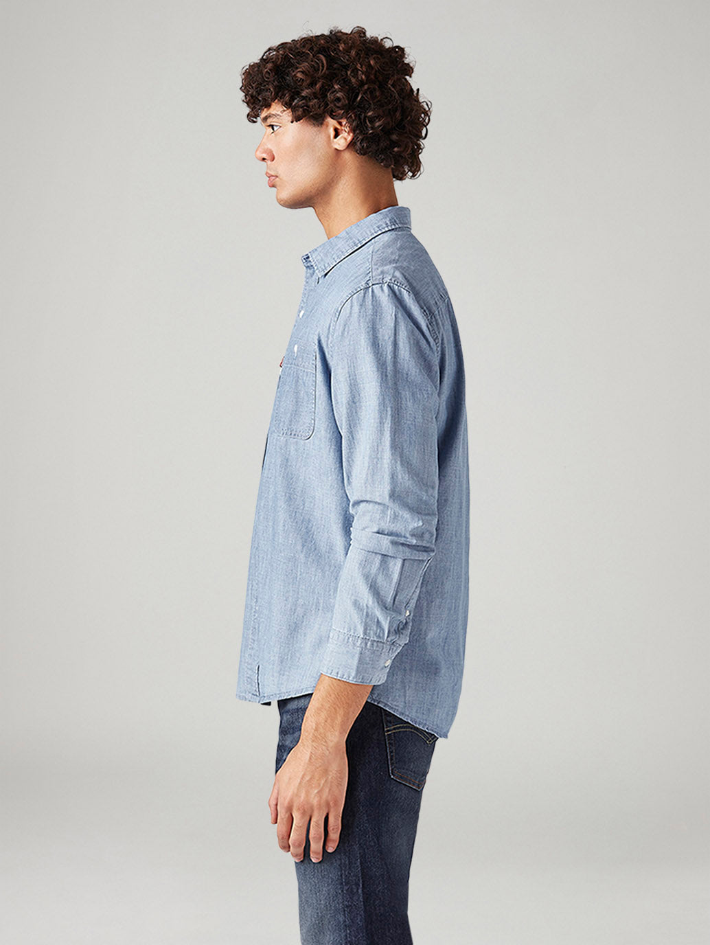 Men's Solid Slim Fit Denim Shirt - Side View