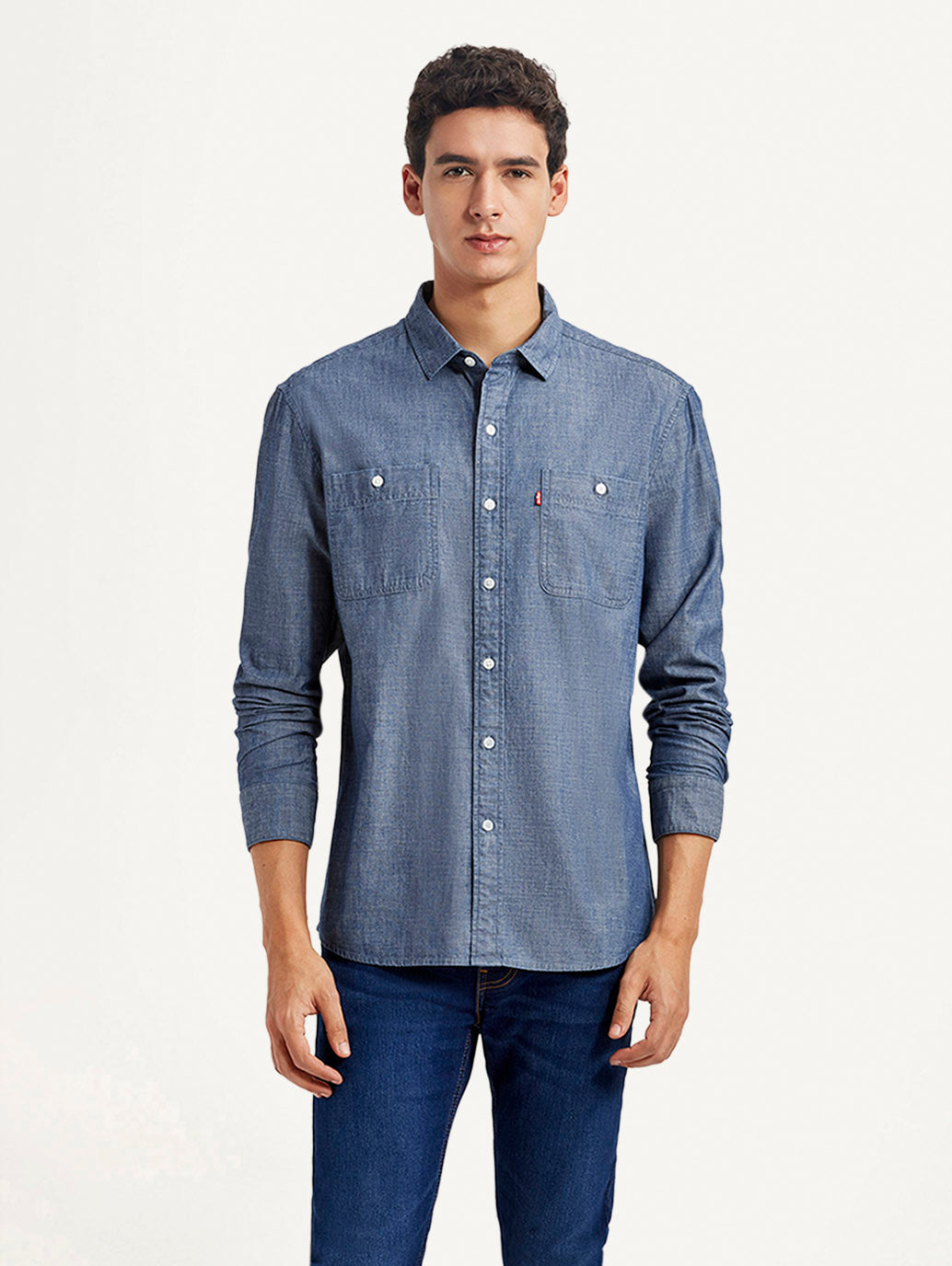 Men's Solid Indigo Slim Fit Shirt - Front View