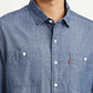 Men's Solid Indigo Slim Fit Shirt - Detail View