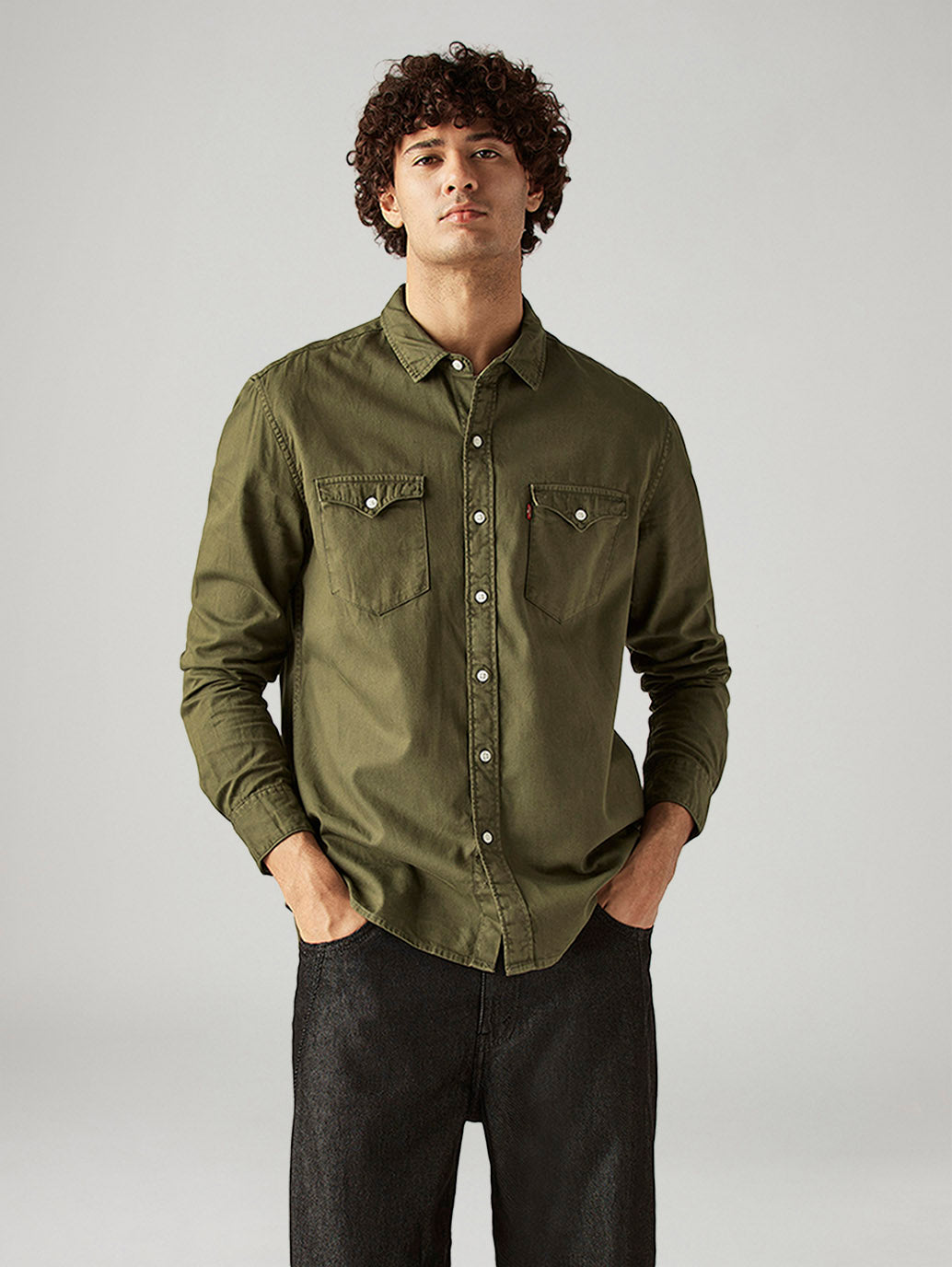 Men's Solid Slim Fit Overdyed Shirt - Front View