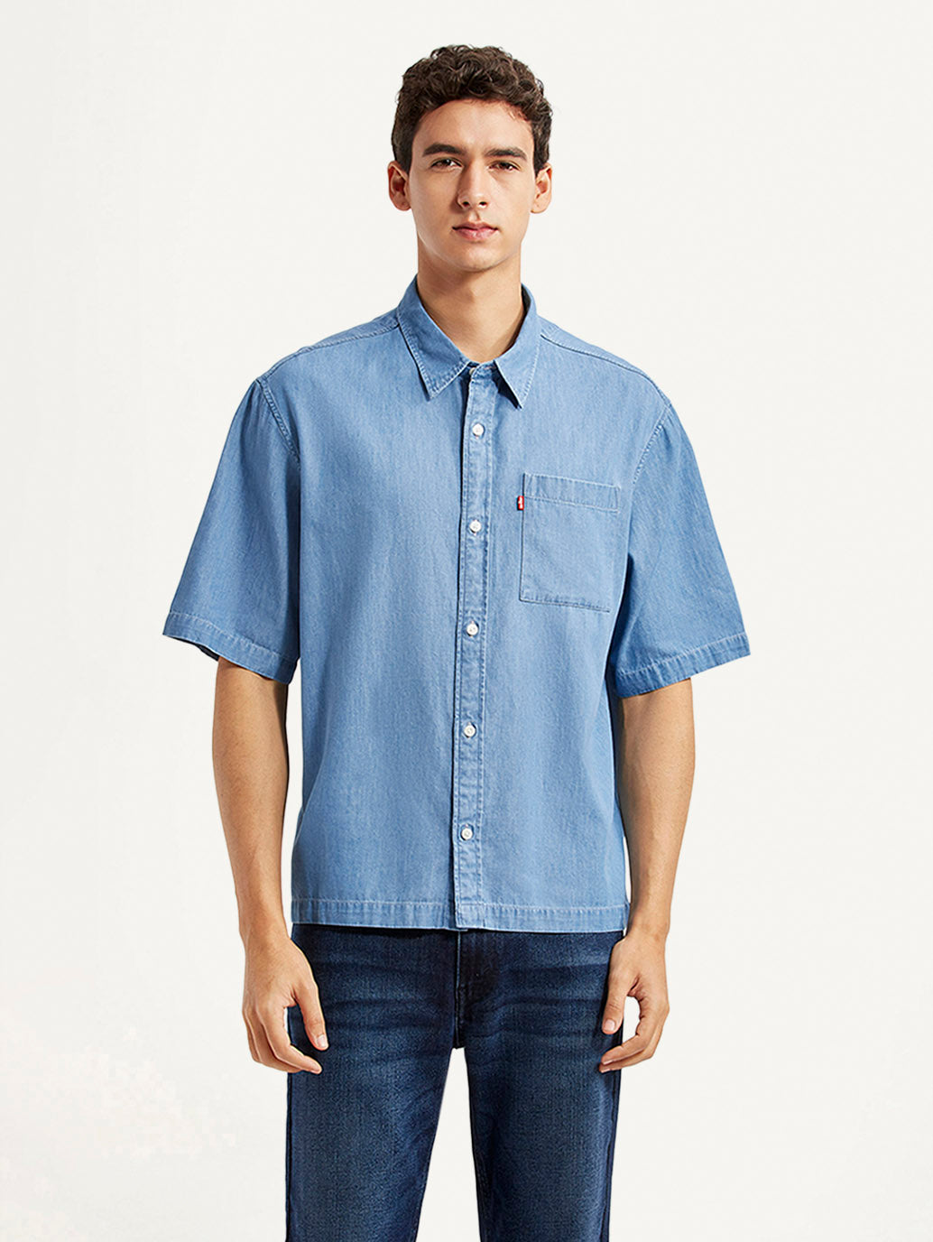 Men's Solid Indigo Boxy Shirt - Front View