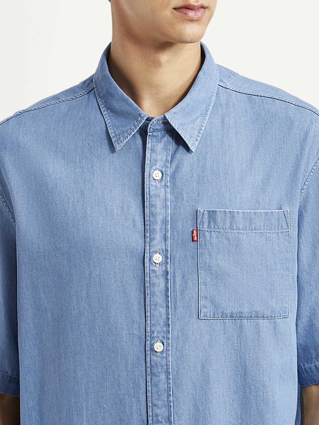 Men's Solid Indigo Boxy Shirt - Detail View