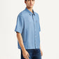 Men's Solid Indigo Boxy Shirt - Side View