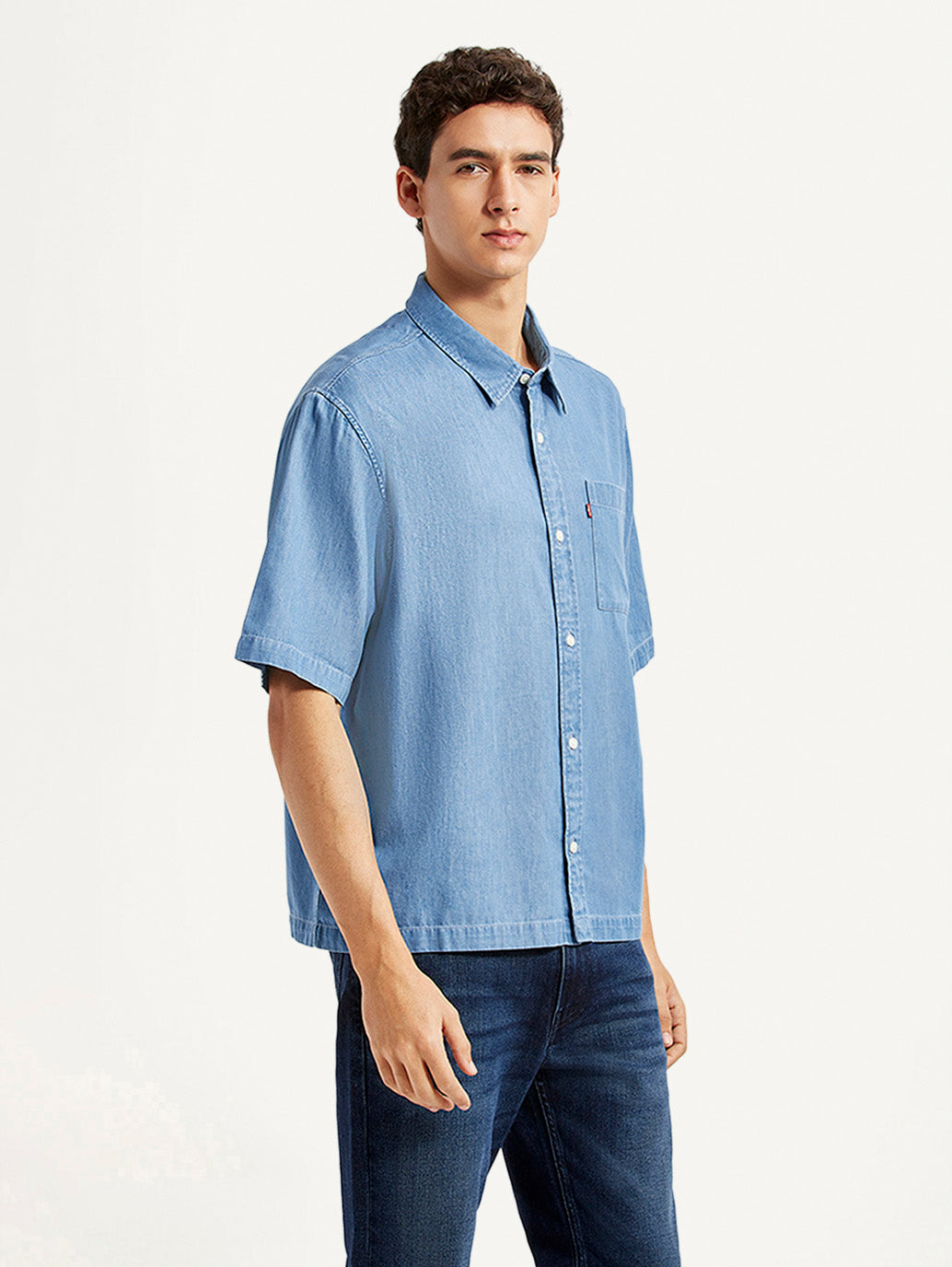 Men's Solid Indigo Boxy Shirt - Side View
